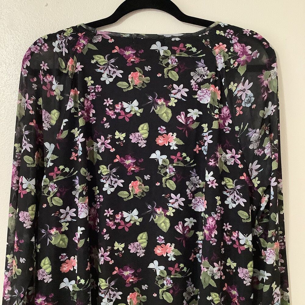 Black Whimsigoth Fairy Grunge Butterfly Print Floral Bohemian Peasant Blouse XL - Picture 7 of 8